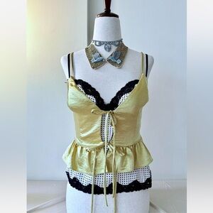 Chartreuse Yellow Satin Peplum Top LPA